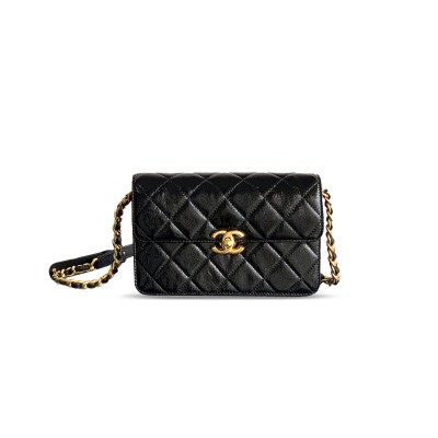 CHANEL MINI FLAP BAG WAXED CALFSKIN IN BLACK AS5618 0501 (19.5*12*5cm)